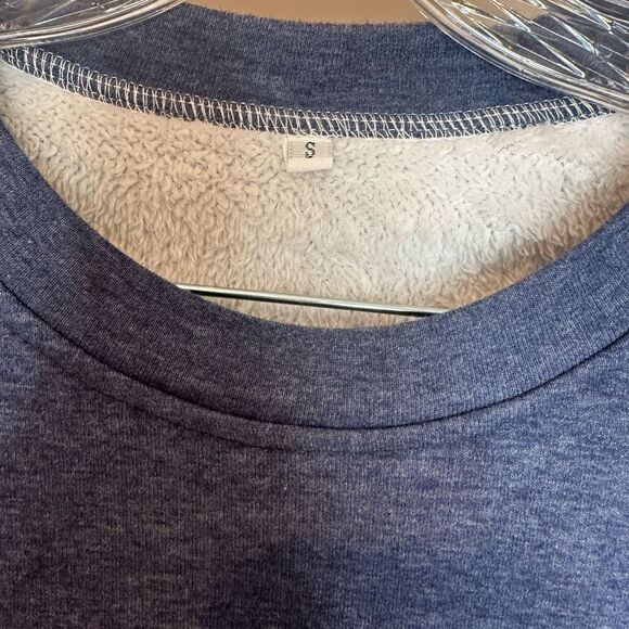 Womens Cozy Fleece Lined Long Sleeve Pajama Lounge Top Blue Small - Picture 5 of 9